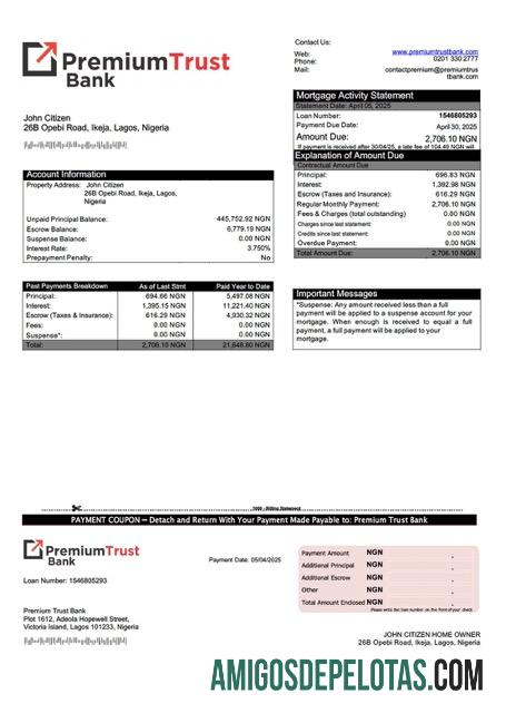 para download Modelo Word e PDF de declaração de hipoteca do Nigeria Premium Trust Bank